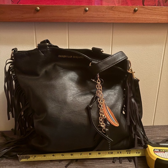 Christian Siriano Black Shoulder Bag with Fringe Details - Picture 3 of 6